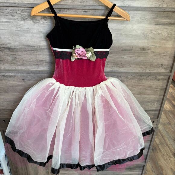 Curtain Call Costumes Style C154 Ballet Recital Dress Black Burgundy Velvet Crea - Picture 1 of 13